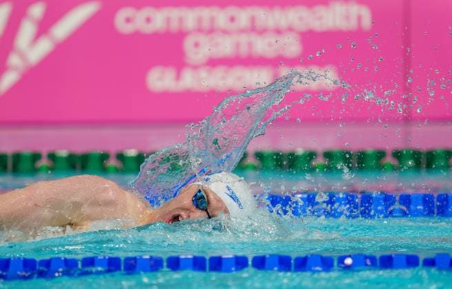 Sean McCann - younger brother of Madeleine McCann, who disappeared in 2007, and twin to Amelie McCann, swimming for Scotland in the Men s 400m individual Freestyle, Heat 3 event. Glasgow 2026 Commonwealth Games, Day Three, Glasgow, Scotland, UK - 25 Jul 2026Glasgow Scotland United Kingdom  Copyright: xStuartxWallace Shutterstockx 17002359t