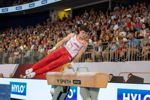 DM Finals 2026; Gerätfinals Männer Pauschenpferd***Radomyr Stelmakh bei seiner Übung *** 2026 DM Finals Men s Apparatus Finals: Pommel Horse***Radomyr Stelmakh performing his routine Copyright: xUdoxHerrmannx