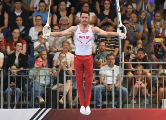 25.07.2026, xhbx, Turnen DM Finals 2026, Gerätfinals Männer v.l. Andreas Toba Ringe (DFL DFB REGULATIONS PROHIBIT ANY USE OF PHOTOGRAPHS as IMAGE SEQUENCES and or QUASI-VIDEO) Hannover *** July 25, 2026, xhbx, 2026 German Gymnastics Championships Finals, Men s Apparatus Finals, from left: Andreas Toba, Rings. DFL and DFB regulations prohibit any use of photographs as image sequences and or quasi-video. Hanover