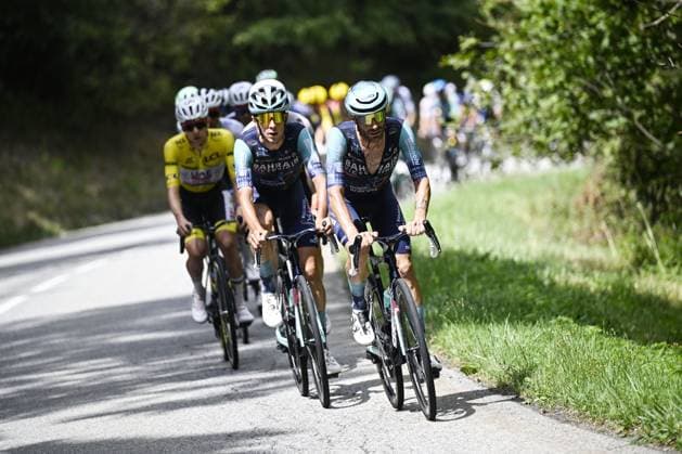 Italian Damiano Caruso of Bahrain Victorious pictured in action during stage 20 of the 2026 Tour de France cycling race, a stage of 171km Le Bourg d Oisans to Alpe d Huez, on Saturday 25 July 2026. The 113th edition of the Tour de France starts on Saturday 4 July in Barcelona, Spain, and will finish in Paris, France on the 26th of July. JASPERxJACOBS  x182000976x