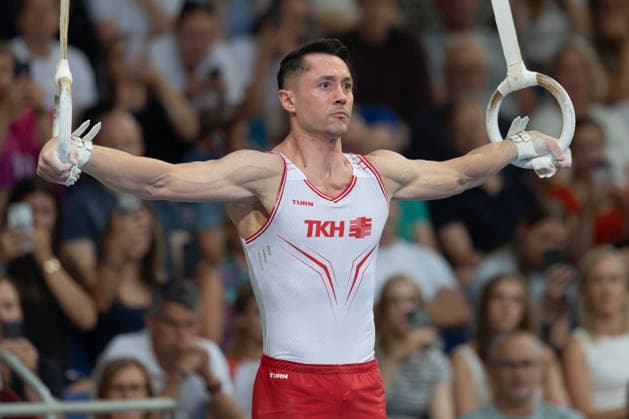 Deutsche Meisterschaften im Gerätturnen 2026, Gerätfinals Andreas Toba (Turn-Klubb zu Hannover) bei seiner Übung im Gerätfinale an den Ringen. Deutsche Meisterschaften im Gerätturnen, Gerätfinals, am 25. Juli 2026 in der ZAG-Arena in Hannover., Hannover Niedersachsen Deutschland ZAG Arena *** 2026 German Artistic Gymnastics Championships, Apparatus Finals: Andreas Toba of Turn Klubb zu Hannover performing his routine in the rings final at the German Artistic Gymnastics Championships, Apparatus Finals, on July 25, 2026, at the ZAG Arena in Hanover, Hanover, Lower Saxony, Germany, ZAG Arena