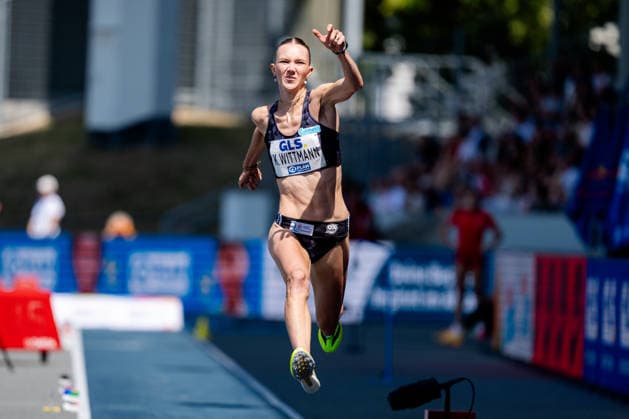 Wattenscheid, 25.07.2026, Leichathletik, Deutsche Meisterschaften Kira Wittmann (GER, Hannover 96) bei einem Versuch Bochum-Wattenscheid Lohrheidestadion NRW Germany *** Wattenscheid, July 25, 2026, Track and Field, German Championships: Kira Wittmann (GER), Hannover 96, during a attempt at the Lohrheidestadion in Bochum-Wattenscheid, North Rhine-Westphalia, Germany