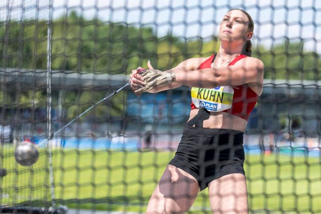 Deutsche Leichtathletik-Meisterschaften; Bochum-Wattenscheid, 25.07.2026 Aileen Kuhn (Eintracht Frankfurt e.V.) ist Deutsche Meisterin im Hammerwerfen; Deutsche Leichtathletik-Meisterschaften am 25.07.2026 im Lorheide-Stadion, Bochum-Wattenscheid (Nordrhein-Westfalen). *** German Track and Field Championships, Bochum Wattenscheid, July 25, 2026: Aileen Kuhn of Eintracht Frankfurt e.V. is the German champion in the hammer throw at the German Track and Field Championships on July 25, 2026, at Lorheide Stadium, Bochum-Wattenscheid, North Rhine-Westphalia Copyright: xBEAUTIFULxSPORTS AxelxKohringx