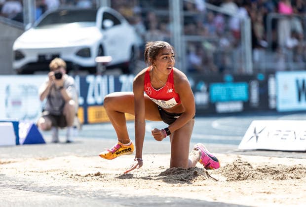 Deutsche Leichtathletik-Meisterschaften; Bochum-Wattenscheid, 25.07.2026 Ruth Hildebrand (TSV Bayer 04 Leverkusen) im Dreisprung der Frauen; Deutsche Leichtathletik-Meisterschaften am 25.07.2026 im Lohrheidestadion in Bochum-Wattenscheid (Nordrhein-Westfalen). *** German Track and Field Championships, Bochum-Wattenscheid, July 25, 2026 Ruth Hildebrand of TSV Bayer 04 Leverkusen in the women’s triple jump at the German Track and Field Championships on July 25, 2026, at Lohrheidestadion in Bochum-Wattenscheid, North Rhine-Westphalia Copyright: xBEAUTIFULxSPORTS R.xSchmittx
