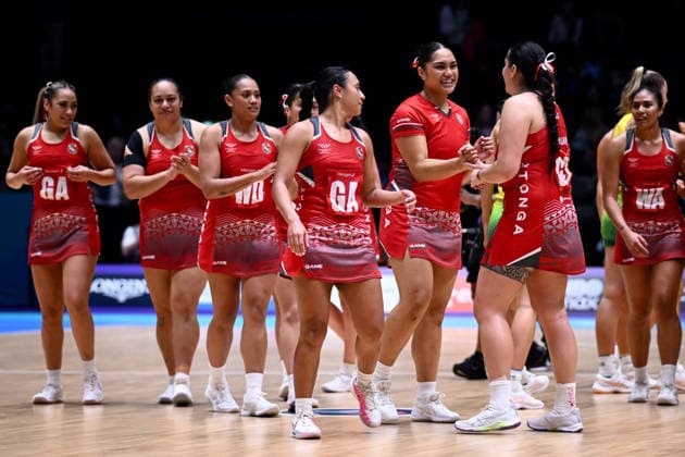 COM26 NETBALL, Tonga react following their loss in the Pool A Netball match between Australia and Tonga at the Glasgow 2026 Commonwealth Games at The Hydro in Glasgow, Scotland, Saturday, July 25, 2026. ( NO ARCHIVING, EDITORIAL USE ONLY Glasgow United Kingdom  Copyright: xJOELxCARRETTx 20260725196185706450
