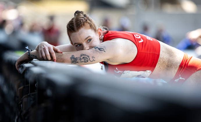 Deutsche Leichtathletik-Meisterschaften; Bochum-Wattenscheid, 25.07.2026 Sarah-Michelle Kudla (LG Nord Berlin) nach ihrem letzten Sprung in der Dreisprung-Konkurrenz der Frauen; Deutsche Leichtathletik-Meisterschaften am 25.07.2026 im Lohrheidestadion in Bochum-Wattenscheid (Nordrhein-Westfalen). *** German Track and Field Championships, Bochum-Wattenscheid, July 25, 2026: Sarah Michelle Kudla of LG Nord Berlin after her final jump in the women’s triple jump competition at the German Track and Field Championships on July 25, 2026, at Lohrheidestadion in Bochum-Wattenscheid, North Rhine-Westphalia Copyright: xBEAUTIFULxSPORTS R.xSchmittx