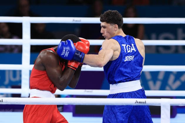COM26 BOXING, Jeremiah Thomas Trinidad and Tobago fights Josh Tonga Tonga during the Boxing Men s 80kg Prelims Round of 32 during the Glasgow 2026 Commonwealth Games at SEC Centre in Glasgow, United Kingdom, Saturday, July 25, 2026. ( NO ARCHIVING, EDITORIAL USE ONLY, AUSTRALIA ONLY Glasgow Scotland United Kingdom  Copyright: xSimonxStacpoolex 20260725138695692225