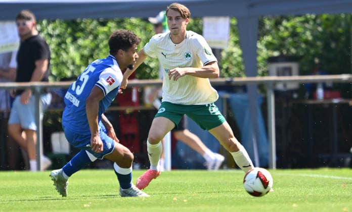 25.07.2026 - Fussball - Saison 2026 2027 - Testspiel Freundschaftsspiel Vorbereitungsspiel - TSG 1899 Hoffenheim - SpVgg Greuther Fürth ( Kleeblatt ) - - Sportfoto Zink - xwoxzix - regulations prohibit any use of photographs as image sequences and or quasi-video - only for editorial use - Valentin Gendrey (15, TSG 1899 Hoffenheim ) Gian Luca Gian-Luca Itter (27, SpVgg Greuther Fürth ) *** July 25, 2026 Soccer Season 2026–2027 Exhibition Match Friendly Match Preseason Match TSG 1899 Hoffenheim SpVgg Greuther Fürth Kleeblatt Sports Photo Zink xwoxzix Regulations prohibit any use of photographs as image sequences and or quasi-video For editorial use only. Valentin Gendrey 15, TSG 1899 Hoffenheim; Gian Luca Itter 27, SpVgg Greuther Fürth