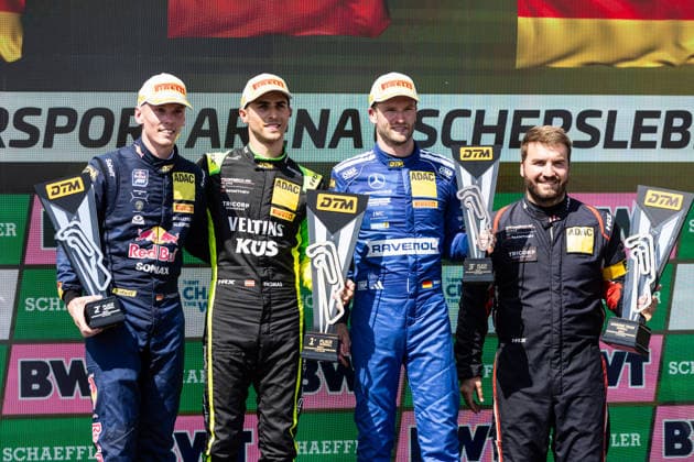 GER, DTM, 9. & 10. Lauf, Motorsport Arena Oschersleben 25.07.2026, Motorsport Arena, Oschersleben, GER, DTM, 9. & 10. Lauf, Motorsport Arena Oschersleben Podium: Sieger Thomas Preining, Manthey, 2. Platz Luca Engstler, Team Abt, 3. Platz Maro Engel, Mercedes-AMG Team Winwward Â Foto: Alexander Trienitz Oschersleben Motorsport Arena Sachsen-Anhalt Deutschland *** GER, DTM, Round 9 of 10, Motorsport Arena Oschersleben, July 25, 2026, Motorsport Arena, Oschersleben, GER, DTM, Round 9 of 10, Motorsport Arena Oschersleben Podium Winner Thomas Preining, Manthey, 2nd place: Luca Engstler, Team Abt; 3rd place: Maro Engel, Mercedes-AMG Team Winward. Photo by Alexander Trienitz, Oschersleben Motorsport Arena, Saxony-Anhalt, Germany