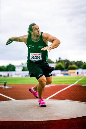 260725 Wictor Petersson i herrarnas diskus final under dag 2 av friidrotts-SM den 25 juli 2026 i Uppsala. *** July 25, 2026: Wictor Petersson in the men s discus final on Day 2 of the Swedish Track and Field Championships in Uppsala  Copyright: ARONxBROMAN BB260725AM007