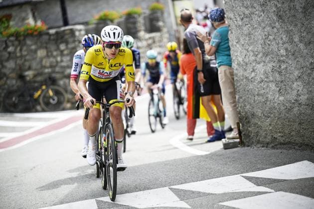 Slovenian Tadej Pogacar of UAE Team Emirates XRG pictured in action during stage 20 of the 2026 Tour de France cycling race, a stage of 171km Le Bourg d Oisans to Alpe d Huez, on Saturday 25 July 2026. The 113th edition of the Tour de France starts on Saturday 4 July in Barcelona, Spain, and will finish in Paris, France on the 26th of July. JASPERxJACOBS  x182007915x