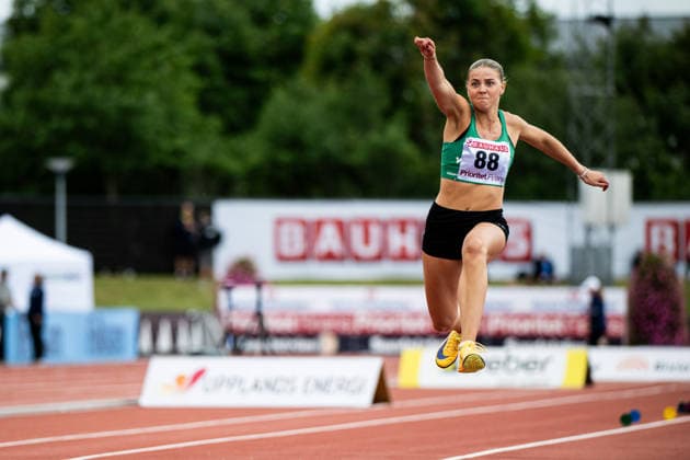 260725 Emilia Sjöstrand i damernas trestegsfinal under dag 2 av friidrotts-SM den 25 juli 2026 i Uppsala. *** July 25, 2026: Emilia Sjöstrand in the women s triple jump final on Day 2 of the Swedish Track and Field Championships in Uppsala  Copyright: ARONxBROMAN BB260725AM012