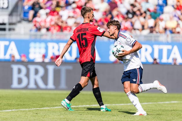 WIESBADEN, GERMANY - JULY 25: Tom Bischof (FC Bayern Muenchen, 8) celebrates scoring the 1:1 goal after penalty during the friendly game between SV Wehen Wiesbaden vs. FC Bayern Muenchen at BRITA Arena on July 25, 2026 in Wiesbaden, Germany. Hessen Germany Copyright: xSteffiexWunderlx