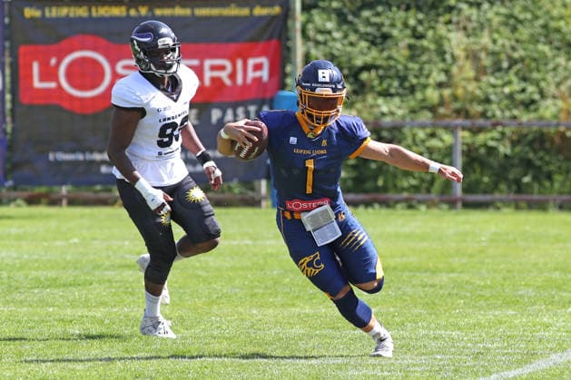 GFL2: Leipzig Lions vs. Langenfeld Longhorns, 25.07.2026 Elliot Bodman ( 1, QB, Leipzig Lions). German Football League 2 Gruppe Nord, Saison 2026: Leipzig Lions vs. Langenfeld Longhorns am 25.07.2026 im Sportpark Camillo Ugi, Markkleeberg. *** GFL2 Leipzig Lions vs. Langenfeld Longhorns, July 25, 2026, Elliot Bodman 1, QB, Leipzig Lions, German Football League 2 North Division, 2026 Season: Leipzig Lions vs. Langenfeld Longhorns on July 25, 2026, at Sportpark Camillo Ugi, Markkleeberg Copyright: xBEAUTIFULxSPORTS JanxKaeferx