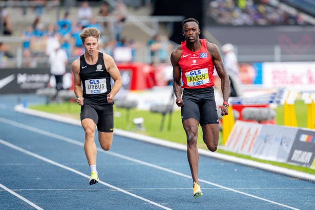 Wattenscheid, 25.07.2026, Leichathletik, Deutsche Meisterschaften, Männer, 100m Owen Ansah (GER, Hamburger SV) während des Vorlaufs auf Bahn 2 Bochum-Wattenscheid Lohrheidestadion NRW Germany *** Wattenscheid, July 25, 2026, Track and Field, German Championships, Men s 100m: Owen Ansah (GER), Hamburger SV, during the preliminary round in Lane 2 at the Lohrheidestadion in Bochum-Wattenscheid, North Rhine-Westphalia, Germany