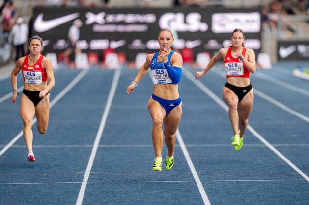Wattenscheid, 25.07.2026, Leichathletik, Deutsche Meisterschaften, Frauen, 100m Emma Goretzka (GER, LAC BERLIN) während 100m Laufs Bochum-Wattenscheid Lohrheidestadion NRW Germany *** Wattenscheid, July 25, 2026, Track and Field, German Championships, Women s 100m: Emma Goretzka (GER), LAC Berlin, during the 100m race at Lohrheidestadion in Bochum-Wattenscheid, North Rhine-Westphalia, Germany