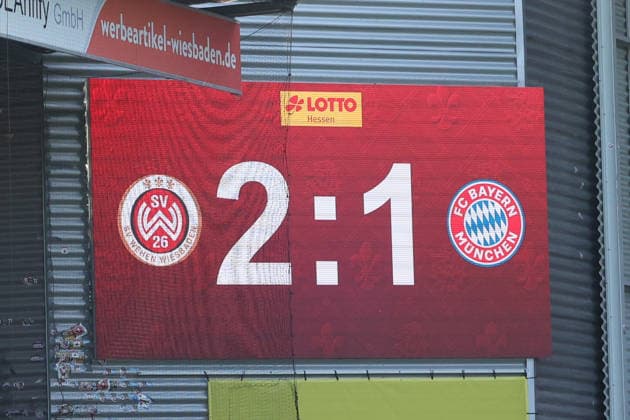 25.07.2026, xrekx, Fussball Testspiel, SV Wehen Wiesbaden - FC Bayern München v.l. Anzeigetafel, Videowall, Scoreboard, Info, Werbung Endstand 2:1 Symbolfoto, Symbolbild, Symbol Stadion, symbolic photo, symbolic image, symbolic stadium (DFL DFB REGULATIONS PROHIBIT ANY USE OF PHOTOGRAPHS as IMAGE SEQUENCES and or QUASI-VIDEO) Wiesbaden *** July 25, 2026, xrekx, Soccer Friendly Match, SV Wehen Wiesbaden vs. FC Bayern Munich – Scoreboard, Video Wall, Scoreboard, Info, Advertising, Final Score 2–1, Symbolic photo, Symbolic image, Symbolic stadium, DFL and DFB regulations prohibit any use of photographs as image sequences and or quasi-video, Wiesbaden