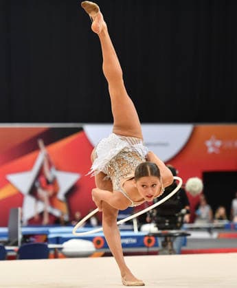25.07.2026, xhbx, Turnen Rhythmische Sportgymnastik, Deutsche Meisterschaften 2026 v.l. Anastasia Simakova (TSV Schmiden 1902) Übungen mit dem Reifen (DFL DFB REGULATIONS PROHIBIT ANY USE OF PHOTOGRAPHS as IMAGE SEQUENCES and or QUASI-VIDEO) Hannover *** July 25, 2026, xhbx, Rhythmic Gymnastics, 2026 German Championships by Anastasia Simakova, TSV Schmiden 1902, Hoop Routine. DFL and DFB regulations prohibit any use of photographs as image sequences and or quasi-video. Hanover