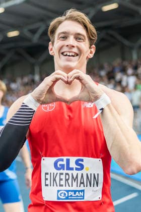 Deutsche Leichtathletik-Meisterschaften; Bochum-Wattenscheid, 25.07.2026 Tim Eikermann (TSV Bayer o4 Leverkusen), 110m Huerden; Deutsche Leichtathletik-Meisterschaften am 25.07.2026 im Lorheide-Stadion, Bochum-Wattenscheid (Nordrhein-Westfalen). *** German Track and Field Championships, Bochum Wattenscheid, July 25, 2026; Tim Eikermann, TSV Bayer 04 Leverkusen, 110-meter hurdles; German Track and Field Championships on July 25, 2026, at Lorheide Stadium, Bochum-Wattenscheid, North Rhine-Westphalia Copyright: xBEAUTIFULxSPORTS AxelxKohringx