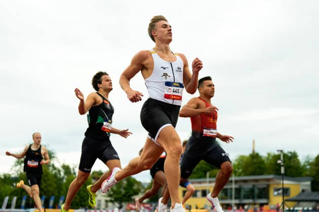 Norgesmesterskapet for friidrett 2026 Trondheim 20260725. Andreas Ofstad Pulsend fra Tjalve IK i ovelsen 200 m semifinale menn under NM i friidrett pa Trondheim Stadion lordag. Foto: Beate Oma Dahle NTB Trondheim Norge EDITORIAL USE ONLY. RESTRICTED USE FOR BETTING COMPANIES Ref:_SPON8hWPBLUEPA.jpg *** 2026 Norwegian Track and Field Championships, Trondheim, July 25, 2026: Andreas Ofstad Pulsend of Tjalve IK in the men’s 200-meter semifinal at the Norwegian Track and Field Championships at Trondheim Stadium on Saturday. Photo: Beate Oma Dahle, NTB, Trondheim, Norway EDITORIAL USE ONLY RESTRICTED USE FOR BETTING COMPANIES  Copyright: xBeatexOmaxDahlex xNTBx