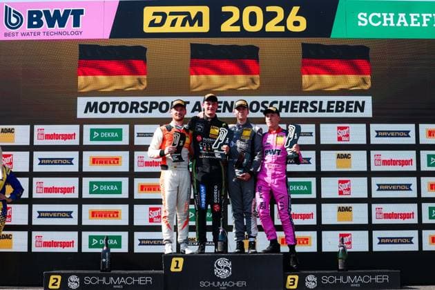 ADAC GT4 Germany, 5. + 6. Rennen Oschersleben 2026 04 Aston Martin Vantage AMR GT4 Evo, EastSide Motorsport: Jan Philipp Springob, Philipp Gogollok, 26 Mercedes-AMG GT4, PROsport Racing: Marek Böckmann, Roman Fellner-Feldegg - picture by Gruppe C Photography Oschersleben Oschersleben Sachsen-Anhalt Germany Copyright: xGruppexCxPhotographyx