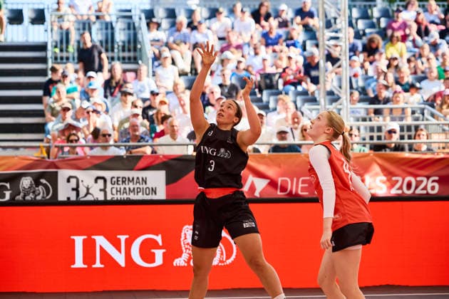 Basketball Gruppenphase Damen - DIE FINALS 2026 3x3 Basketball Gruppenphase Damen am 25.07.2026, Hannover Neues Rathaus Niedersachsen Deutschland *** Women s 3x3 Basketball Group Stage at DIE FINALS 2026: Women s 3x3 Basketball Group Stage on July 25, 2026, at the New City Hall in Hanover, Lower Saxony, Germany