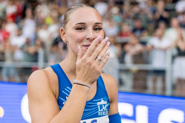Deutsche Leichtathletik-Meisterschaften; Bochum-Wattenscheid, 25.07.2026 Emma Goretzka (LAC BERLIN) schafft es auf Platz 2 im 100m-Finale; Deutsche Leichtathletik-Meisterschaften am 25.07.2026 im Lorheide-Stadion, Bochum-Wattenscheid (Nordrhein-Westfalen). *** German Track and Field Championships, Bochum Wattenscheid, July 25, 2026: Emma Goretzka of LAC BERLIN finishes second in the 100-meter final at the German Track and Field Championships on July 25, 2026, at Lorheide Stadium, Bochum-Wattenscheid, North Rhine-Westphalia Copyright: xBEAUTIFULxSPORTS AxelxKohringx
