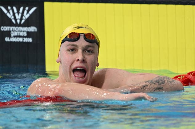 COM26 SWIMMING FINALS, Sam Short of Australia reacts after winning the Men™s 400m Freestyle Final at the Glasgow 2026 Commonwealth Games at the Tollcross International Swimming Centre in Glasgow, Scotland, Saturday, July 25, 2026. ( NO ARCHIVING, EDITORIAL USE ONLY Glasgow Scotland United Kingdom  Copyright: xDEANxLEWINSx 20260726139367688201