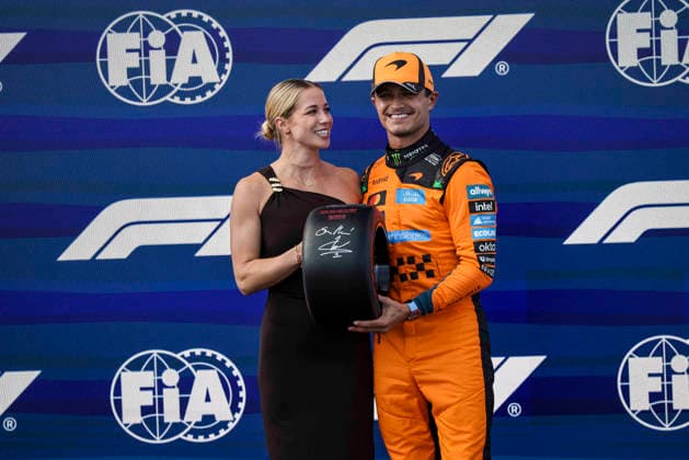 F1 - HUNGARIAN GRAND PRIX 2026 NORRIS Lando (gbr), McLaren F1 Team MCL40, portrait Michelle Gulyas, a Hungarian Olympic pentathlete portrait pole position pirelli during the Formula 1 Hungarian Grand Prix 2026, 11th round of the 2026 Formula One World Championship, WM, Weltmeisterschaft from July 24 to 26, 2026 on the Hungaroring, in Mogyorod near Budapest, Hungary - MogyorodHungary  Copyright: xXavixBonillax