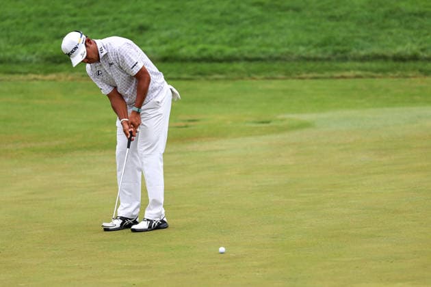 Hideki Matsuyama of Japan putts for birdie on the ninth green during the third round of the 2026 3M Open at TPC Twin Cities on July 25, 2026 in Blaine, Minnesota. CSM Blaine USA - ZUMAc04_ 20260725_zma_c04_036 Copyright: xStevenxGarciax