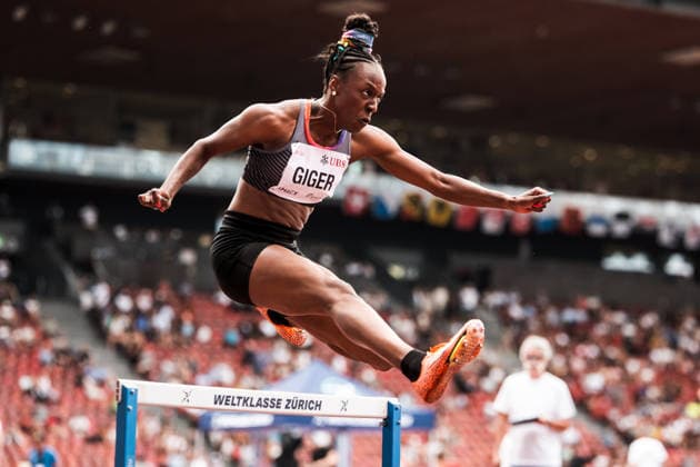 Swiss Athletics Championships, 25.07.2026 ZURICH, SWITZERLAND - JULY 25: Yasmin Giger (LC Zuerich) competes in the 400 m hurdles at the Swiss Athletics Championships on July 25, 2026 in Zurich, Switzerland. *** Swiss Athletics Championships, July 25, 2026, Zurich, Switzerland Yasmin Giger of LC Zurich competes in the 400-meter hurdles at the Swiss Athletics Championships on July 25, 2026, in Zurich, Switzerland Copyright: xBEAUTIFULxSPORTS UlfxSchillerx