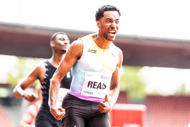Swiss Athletics Championships, 25.07.2026 ZURICH, SWITZERLAND - JULY 25: William Jeff Reais (LC Zuerich) celebrates after winning the 100 m at the Swiss Athletics Championships on July 25, 2026 in Zurich, Switzerland. *** Swiss Athletics Championships, July 25, 2026, Zurich, Switzerland. William Jeff Reais of LC Zurich celebrates after winning the 100-meter dash at the Swiss Athletics Championships on July 25, 2026, in Zurich, Switzerland. Copyright: xBEAUTIFULxSPORTS UlfxSchillerx