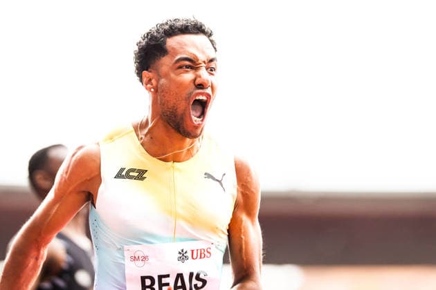 Swiss Athletics Championships, 25.07.2026 ZURICH, SWITZERLAND - JULY 25: William Jeff Reais (LC Zuerich) celebrates after winning the 100 m at the Swiss Athletics Championships on July 25, 2026 in Zurich, Switzerland. *** Swiss Athletics Championships, July 25, 2026, Zurich, Switzerland. William Jeff Reais of LC Zurich celebrates after winning the 100-meter dash at the Swiss Athletics Championships on July 25, 2026, in Zurich, Switzerland. Copyright: xBEAUTIFULxSPORTS UlfxSchillerx