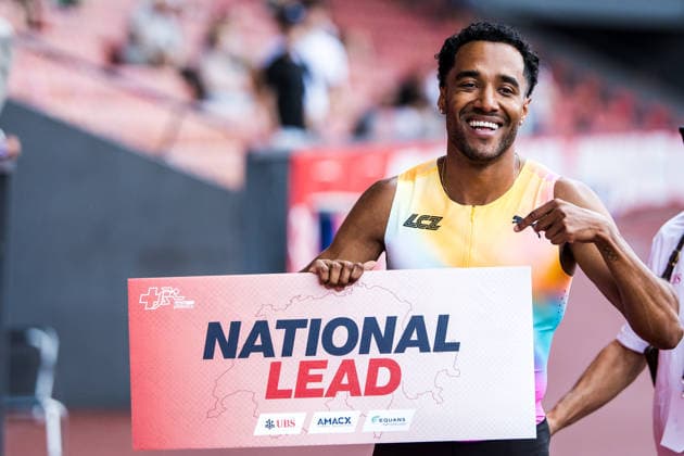 Swiss Athletics Championships, 25.07.2026 ZURICH, SWITZERLAND - JULY 25: William Jeff Reais (LC Zuerich) celebrates the national lead in the mens 100 m after his win in the 100 m final at the Swiss Athletics Championships on July 25, 2026 in Zurich, Switzerland. *** Swiss Athletics Championships, July 25, 2026, ZURICH, SWITZERLAND JULY 25 William Jeff Reais of LC Zurich celebrates his national lead in the men’s 100-meter dash after winning the 100-meter final at the Swiss Athletics Championships on July 25, 2026, in Zurich, Switzerland Copyright: xBEAUTIFULxSPORTS UlfxSchillerx