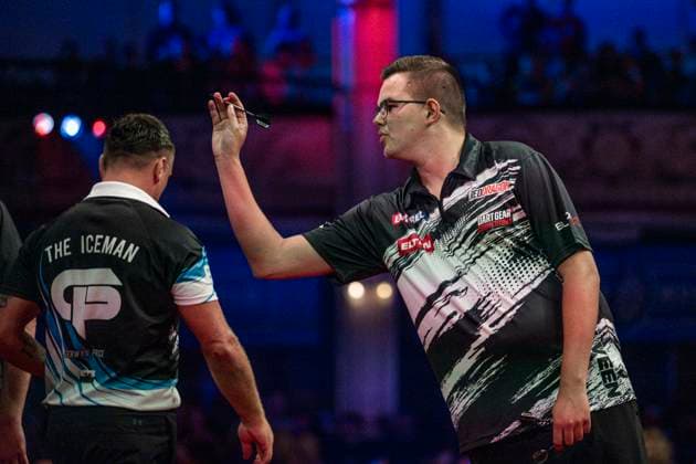 RECORD DATE NOT STATED 25th July 2026, Winter Gardens, Blackpool, Lancashire, England; 2026 Betfred World Matchplay Darts, Day Eight; Gian van Veen in action on the oche in his semi final match against Gerwyn Price GodfreyxPitt
