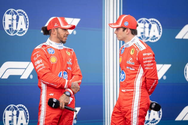 GP Formula 1 Hungary - Lewis Hamilton and Charles Leclerc - Budapest Ferrari driver Lewis Hamilton (44) and Ferrari driver Charles Leclerc (16) speaks during post-qualifications interviews at the Hungaroring racetrack in Mogyorod near Budapest, Hungary, on July 25, 2026 ahead of the Formula One Hungarian Grand Prix. Photo by Alexis Jumeau ABACAPRESS.COM Budapest  Copyright: xJumeauxAlexis ABACAx