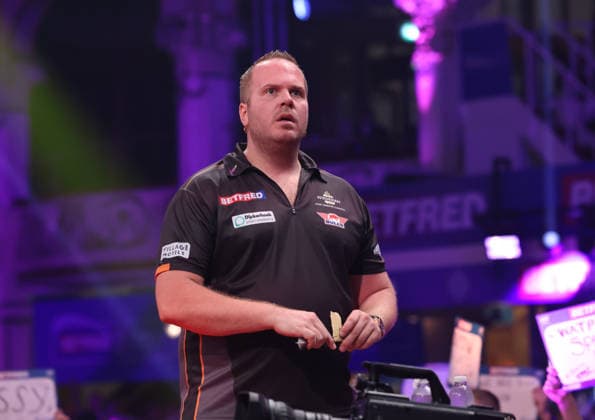 World Matchplay Darts 2026 Dirk van Duijvenbode during the World Matchplay darts at Winter Gardens, Blackpool, UK on 25 July 2026. Blackpool Winter Gardens UK Editorial use only , Copyright: xChrisxSargeantx PSI-24531-0038
