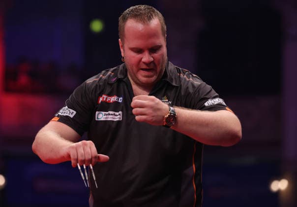 World Matchplay Darts 2026 Dirk van Duijvenbode during the World Matchplay darts at Winter Gardens, Blackpool, UK on 25 July 2026. Blackpool Winter Gardens UK Editorial use only , Copyright: xChrisxSargeantx PSI-24531-0041