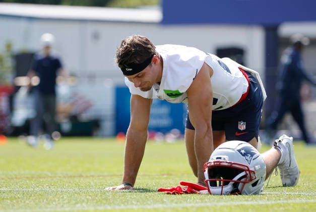 July 25, 2026; Foxborough, MA, USA; New England Patriots wide receiver Nick DeGennaro (23) warms up during Patriots training camp at Gillette Stadium. CSM Foxborough United States - ZUMAc04_ 20260725_zma_c04_117 Copyright: xAnthonyxNesmithx