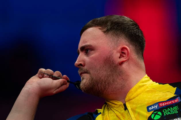 RECORD DATE NOT STATED 25th July 2026, Winter Gardens, Blackpool, Lancashire, England; 2026 Betfred World Matchplay Darts, Day Eight; Luke Littler in action on the oche in his semi final match against Dirk van Duijvenbode GodfreyxPitt