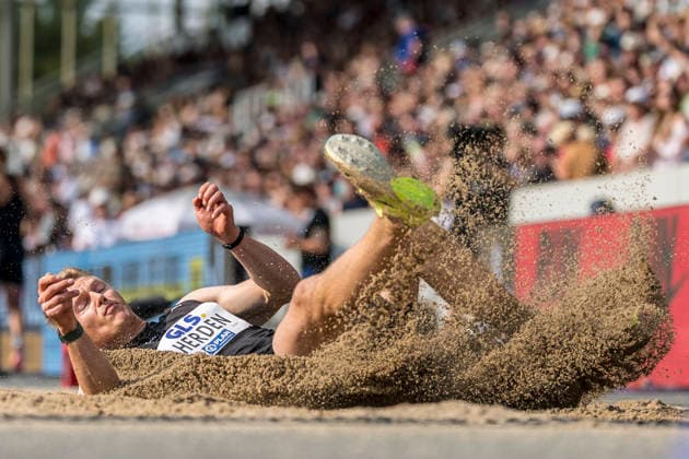 Deutsche Leichtathletik-Meisterschaften; Bochum-Wattenscheid, 25.07.2026 Luka Herden (LG Brillux Münster), Weitsprung; Deutsche Leichtathletik-Meisterschaften am 25.07.2026 im Lorheide-Stadion, Bochum-Wattenscheid (Nordrhein-Westfalen). *** German Track and Field Championships, Bochum-Wattenscheid, July 25, 2026; Luka Herden (LG Brillux Münster), Long Jump; German Track and Field Championships on July 25, 2026, at Lorheide Stadium, Bochum-Wattenscheid, North Rhine-Westphalia Copyright: xBEAUTIFULxSPORTS AxelxKohringx