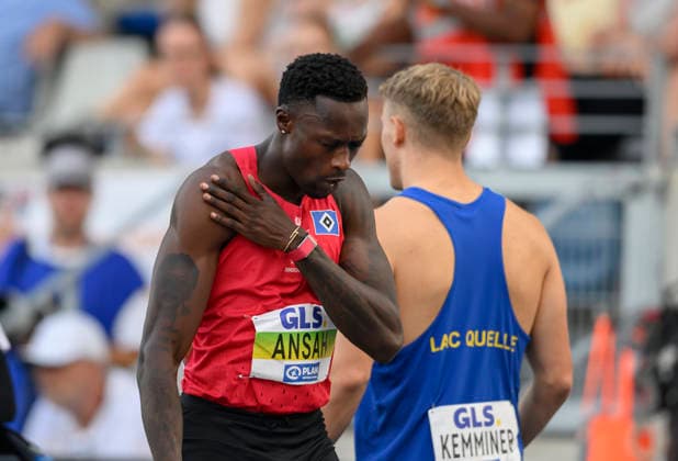 ANSAH Owen, Geste. Halbfinale 100m der Männer, am 25.07.2026 Leichtathletik Deutschen Meisterschaften vom 25.07.- 26.07.2026 in Bochum-Wattenscheid Deutschland. Lohrheidestadion *** ANSAH Owen, Men s 100m Semifinal, July 25, 2026, German Track and Field Championships, July 25–26, 2026, in Bochum-Wattenscheid, Germany, Lohrheidestadion