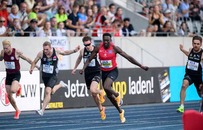 (r-l) GUSSMANN Heiko (2.Platz), Sieger ANSAH Owen (1.Platz), KRANZ Kevin (3.Platz), GANTER Robin (4.Platz), SCHULTE Marvin (7.Platz) Aktion, Zieleinlauf, Finale 100m der Männer, am 25.07.2026 Leichtathletik Deutschen Meisterschaften vom 25.07.- 26.07.2026 in Bochum-Wattenscheid Deutschland. Lohrheidestadion *** r l GUSSMANN Heiko 2nd place, winner ANSAH Owen 1st place, KRANZ Kevin 3rd place, GANTER Robin 4th place, Marvin SCHULTE, 7th place: Action, finish line, men’s 100m final on July 25, 2026, at the German Track and Field Championships held from July 25–26, 2026, in Bochum-Wattenscheid, Germany, at Lohrheidestadion