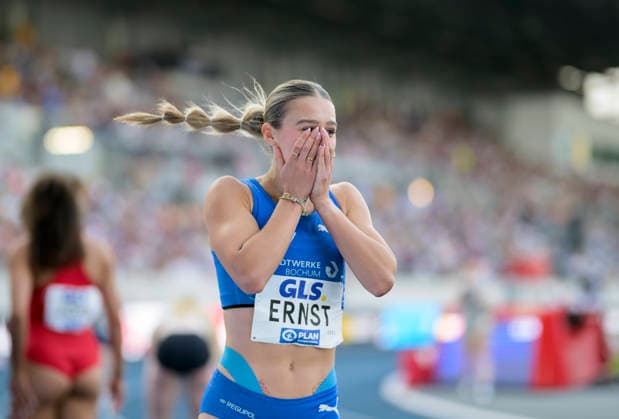 Jubel Siegerin ERNST Jolina. Finale 100m der Frauen, am 25.07.2026 Leichtathletik Deutschen Meisterschaften vom 25.07.- 26.07.2026 in Bochum-Wattenscheid Deutschland. Lohrheidestadion *** Jolina Ernst, the jubilant winner of the women s 100-meter final on July 25, 2026, at the German Track and Field Championships held from July 25 to July 26, 2026, in Bochum-Wattenscheid, Germany, at Lohrheidestadion