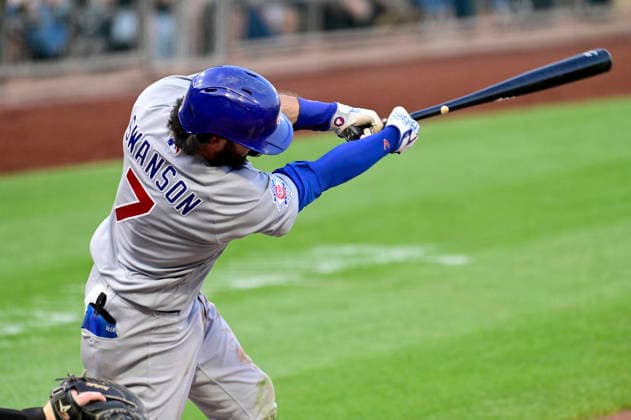 Chicago Cubs shortstop Dansby Swanson (7) singles in the top of the fifth inning against the Pittsburgh Pirates inning at PNC Park on Saturday, July 25, 2026 in Pittsburgh.  PIT2026072508 ArchiexCarpenter