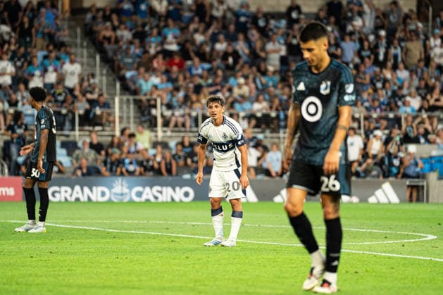 Minnesota United FC (USA) playing against Vancouver Whitecaps FC (USA) in the MLS, Fussball Herren, USA in Minneapolis at the Allianz Field on July 25th 2026, regular season 2026 Andres Cubas (Vancouver Whitecaps FC, 20) Minneapolis Allianz Field Minnesota United States of America *** Minnesota United FC (USA) vs. Vancouver Whitecaps FC (USA) in the MLS at Allianz Field in Minneapolis on July 25, 2026, 2026 regular season; Andrés Cubas, Vancouver Whitecaps FC, 20, Minneapolis, Allianz Field, Minnesota, United States of America