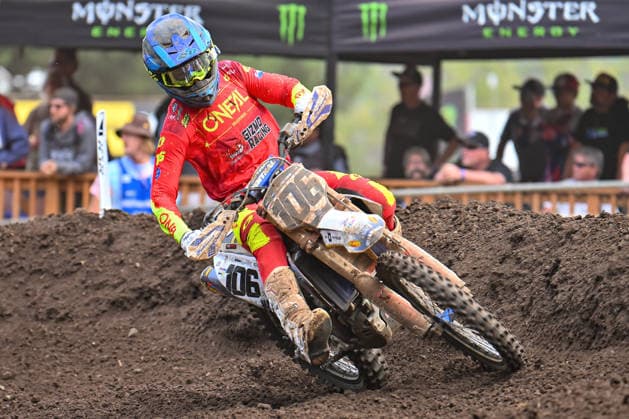 July 25, 2026: Stephen Rubini (106) guides his Gizmo Racing Yamaha through a corner during Round 25 of the Monster Energy SMX World Championship, WM, Weltmeisterschaft series Pro Motocross 450 second moto at Washougal, WA. Hunter Lawrence won the 450 class overall, with Stephen Rubini in P20. CSM Washougal United States - ZUMAc04_ 20260725_zma_c04_291 Copyright: xStevexFaberx