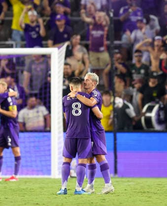 July 25, 2026, Orlando, Florida, USA: Orlando City SC forward ANTOINE GREIZMANN (7) and midfielder BRAIAN OJEDA (8) celebrate after a win against Nashville SC. Orlando City SC hosted Nashville SC at Inter.Co Stadium in Orlando, FL. Orlando USA - ZUMAm299 20260725_znp_m299_037 Copyright: xTaylorxMcFeex