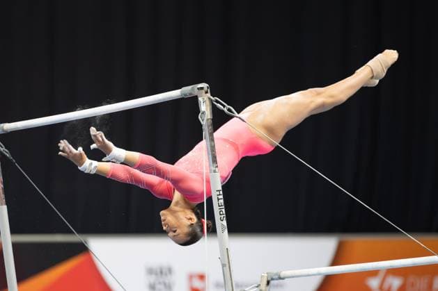 DM Finals 2026; Gerätfinals Frauen Stufenbarren***Lara Baumgartl bei ihrer Übung *** 2026 DM Finals Women s Apparatus Finals: Uneven Bars***Lara Baumgartl performing her routine Copyright: xUdoxHerrmannx
