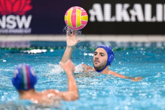 Water polo, Wasserball WORLD CUP, Giacomo Cannella of Italy throws the ball during the Men s Bronze Medal Match Water Polo World Cup Final match between Australia and Italy at Sydney Olympic Park Aquatic Centre in Sydney, Sunday, July 26, 2026. ( NO ARCHIVING, EDITORIAL USE ONLY SYDNEY NEW SOUTH WALES AUSTRALIA  Copyright: xSTEVENxMARKHAMx 20260726136637845432